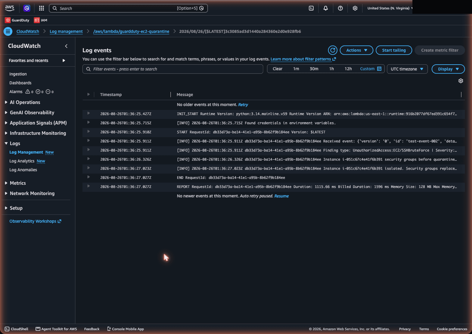 CloudWatch Logs execution trace